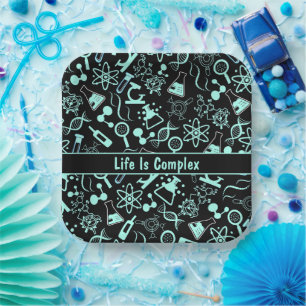 Het moderne aquablauwe biochemieleven is complex papieren bordje