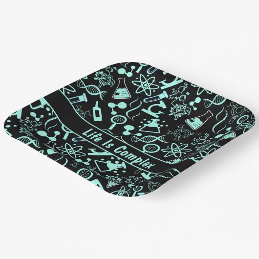 Het moderne aquablauwe biochemieleven is complex papieren bordje (Gebogen)