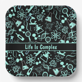 Het moderne aquablauwe biochemieleven is complex papieren bordje