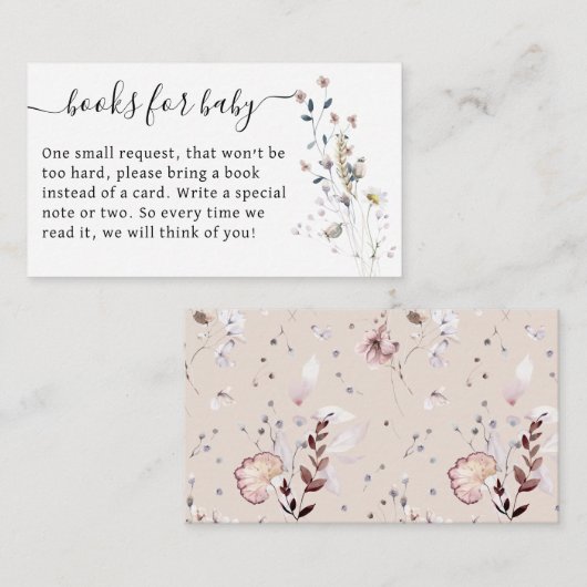 Het moderne Baby shower boek met wilde bloemen Informatiekaartje (Voorkant / Achterkant)