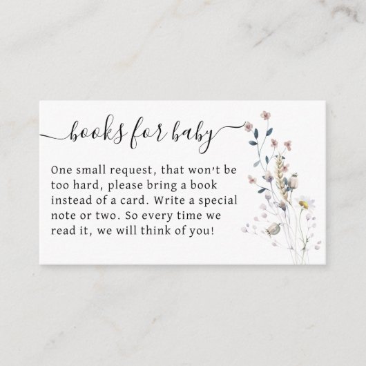 Het moderne Baby shower boek met wilde bloemen Informatiekaartje (Voorkant)