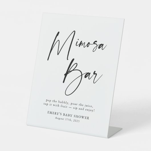 Het moderne Baby shower Mimosa Bar Sign Reclamebord Met Voetstuk (Voorkant)