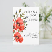 Het moderne Baby shower voor papaver met wilde blo Bedankkaart (Staand voorkant)