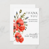 Het moderne Baby shower voor papaver met wilde blo Bedankkaart (Voorkant / Achterkant)