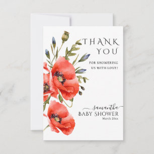 Het moderne Baby shower voor papaver met wilde blo Bedankkaart