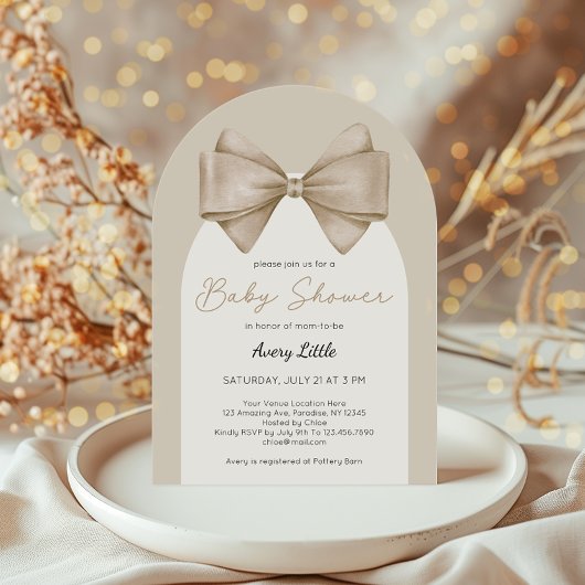 Het moderne Beige Bow Boho Baby shower Kaart