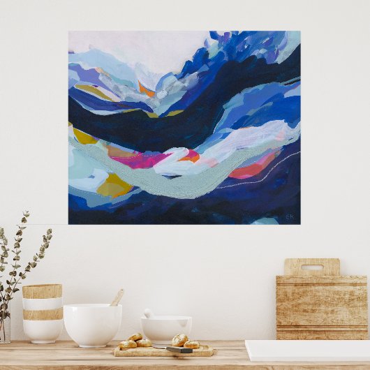 Het moderne blauw-Abstracte expressionisme schilde Poster (Keuken)