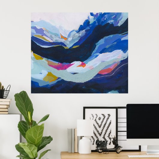 Het moderne blauw-Abstracte expressionisme schilde Poster (Thuiskantoor)