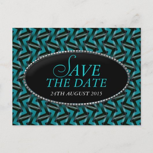 Het moderne Blauwgroen Zwarte Patroon sparen het B Aankondigingskaart (Voorkant)