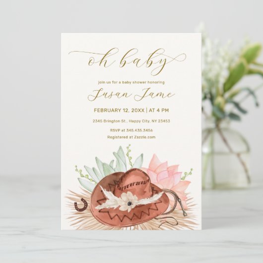 Het moderne Boho Desert Cactus Cowboy Pet Baby sho Kaart (Staand voorkant)