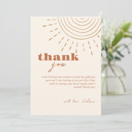 Het moderne Boho hier komt het Son Baby shower Bedankkaart (Staand voorkant)