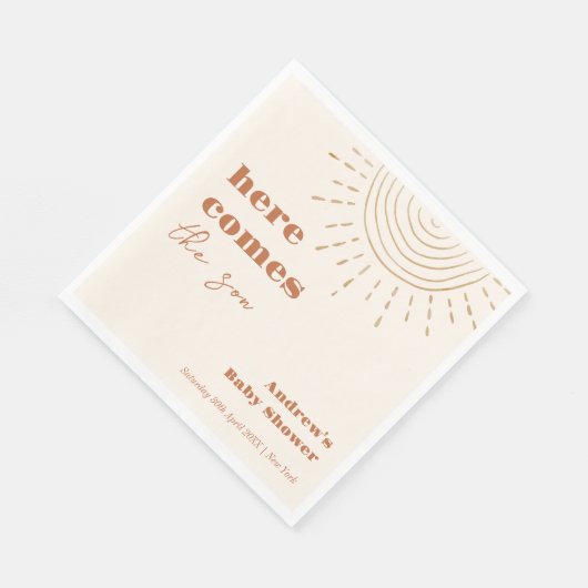 Het moderne Boho hier komt het Son Baby shower Servet (Hoek)