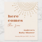 Het moderne Boho hier komt het Son Baby shower Wijn Etiket (Enkel label)