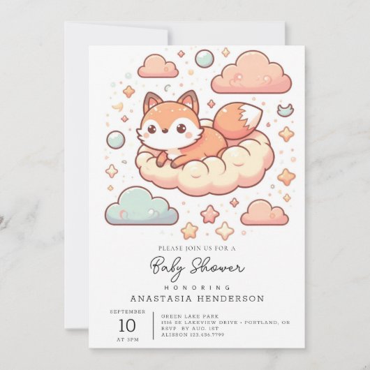 Het moderne Bossen Fox Baby shower Kaart (Voorkant)