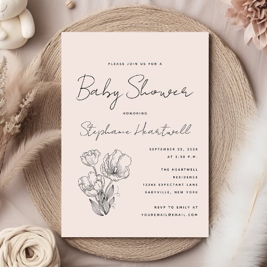 Het moderne Botanical Line Art Blush Baby shower Kaart