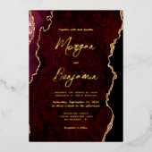 Het moderne Burgundy Red Agate-script bruiloft Folie Uitnodiging (Voorkant)