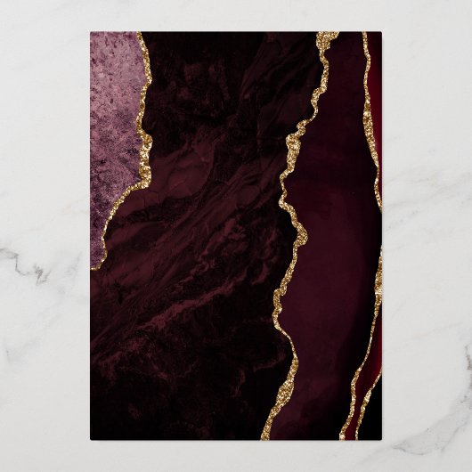 Het moderne Burgundy Red Agate-script bruiloft Folie Uitnodiging (Achterkant)