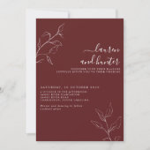 Het moderne Burgundy Script Botanical Wedding Invi Kaart (Voorkant)