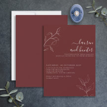 Het moderne Burgundy Script Botanical Wedding Invi