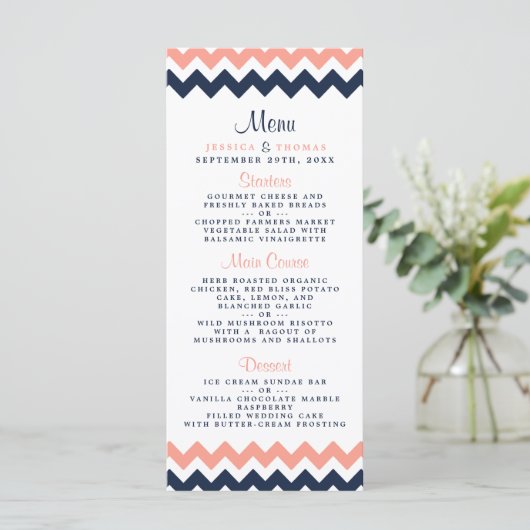 Het moderne Chevron Wedding Collectie - Roze en ma Menu (Staand voorkant)
