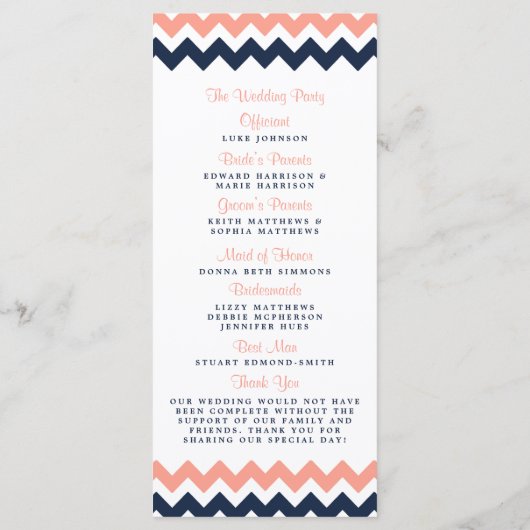 Het moderne Chevron Wedding Collectie - Roze en ma Programmakaart (Achterkant)