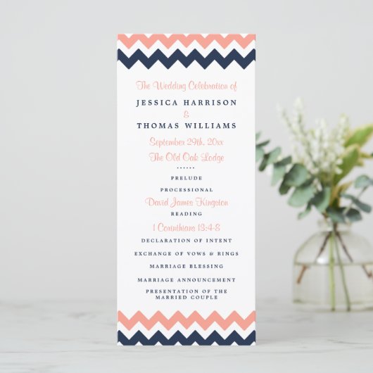 Het moderne Chevron Wedding Collectie - Roze en ma Programmakaart (Staand voorkant)