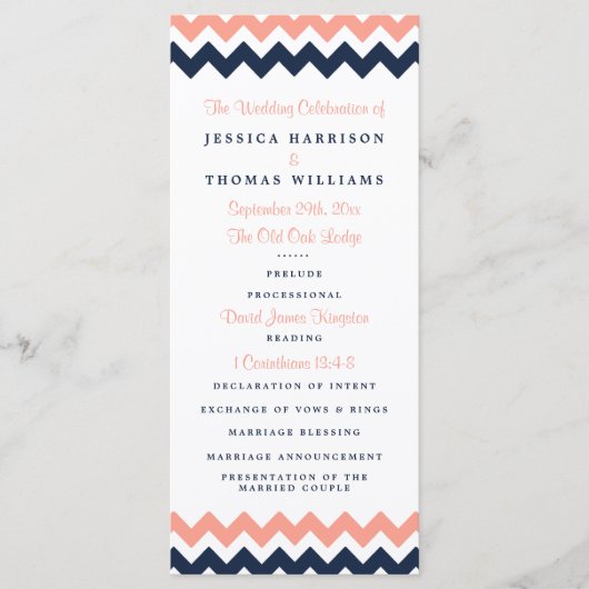 Het moderne Chevron Wedding Collectie - Roze en ma Programmakaart (Voorkant)