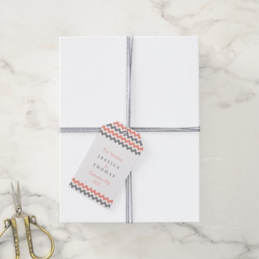 Het moderne Chevron Wedding Collectie - Roze & gri Cadeaulabel (Met Touw)