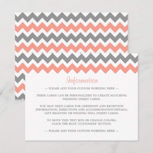 Het moderne Chevron Wedding Collectie - Roze & gri Informatiekaartje (Voorkant / Achterkant)