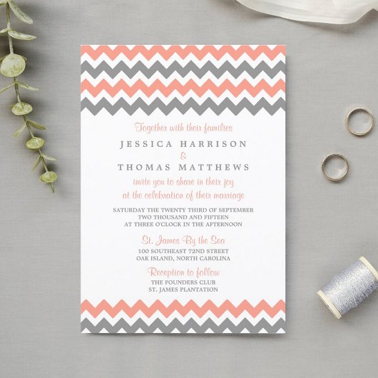 Het moderne Chevron Wedding Collectie - Roze & gri Kaart