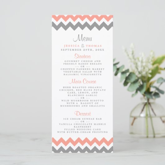 Het moderne Chevron Wedding Collectie - Roze & gri Menu (Staand voorkant)