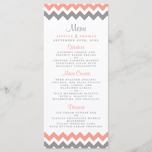 Het moderne Chevron Wedding Collectie - Roze & gri Menu (Voorkant)