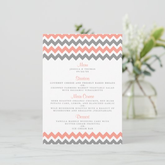Het moderne Chevron Wedding Collectie - Roze & gri Menu (Staand voorkant)