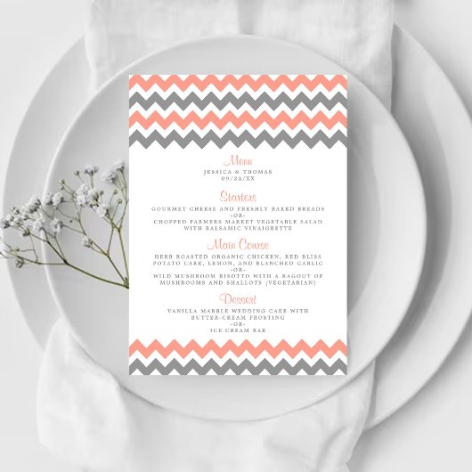 Het moderne Chevron Wedding Collectie - Roze & gri Menu