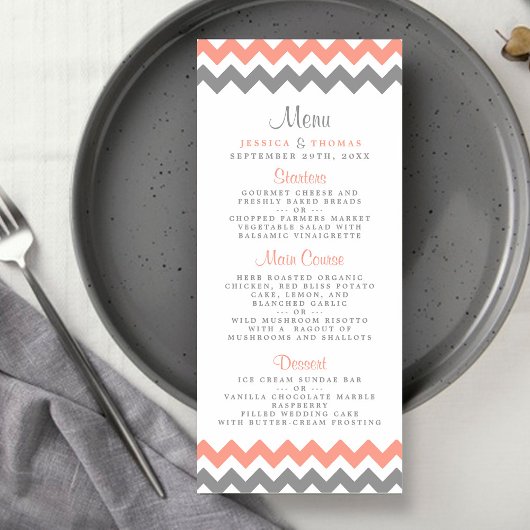 Het moderne Chevron Wedding Collectie - Roze & gri Menu