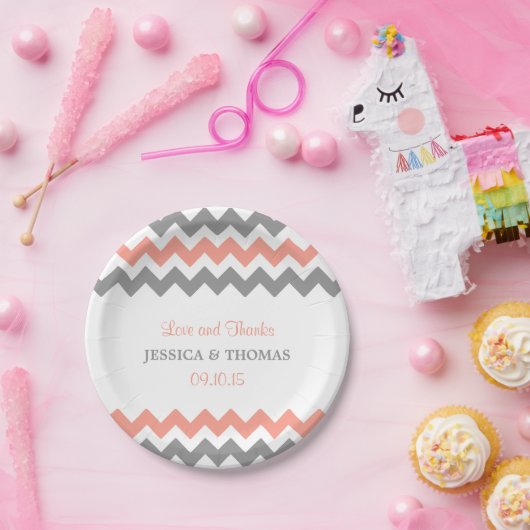 Het moderne Chevron Wedding Collectie - Roze & gri Papieren Bordje (Feest)