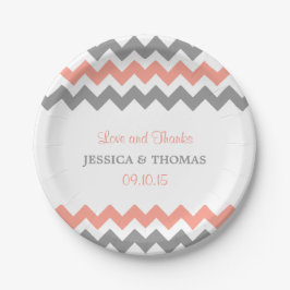 Het moderne Chevron Wedding Collectie - Roze & gri Papieren Bordje