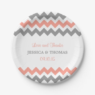 Het moderne Chevron Wedding Collectie - Roze & gri Papieren Bordje
