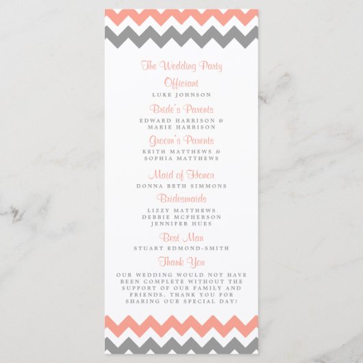 Het moderne Chevron Wedding Collectie - Roze & gri Programmakaart (Achterkant)