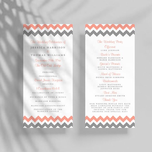 Het moderne Chevron Wedding Collectie - Roze & gri Programmakaart