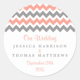 Het moderne Chevron Wedding Collectie - Roze & gri Ronde Sticker