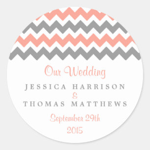 Het moderne Chevron Wedding Collectie - Roze & gri Ronde Sticker