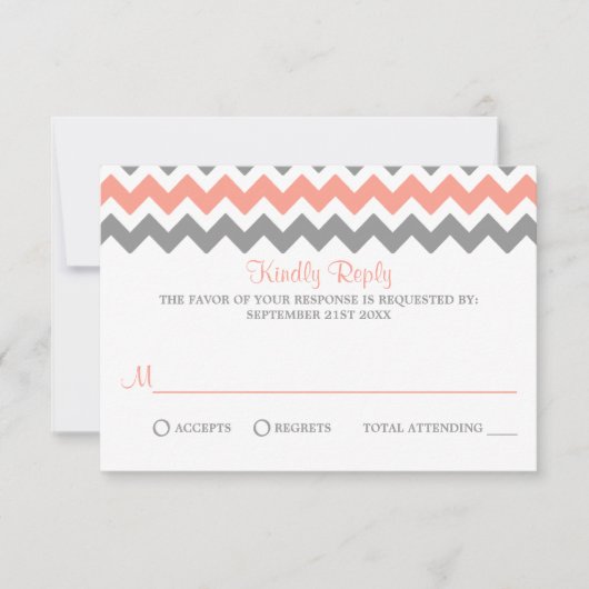 Het moderne Chevron Wedding Collectie - Roze & gri RSVP Kaartje (Voorkant)