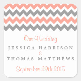 Het moderne Chevron Wedding Collectie - Roze & gri Vierkante Sticker