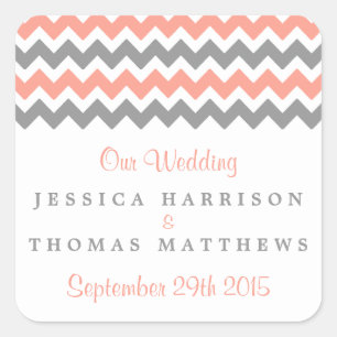 Het moderne Chevron Wedding Collectie - Roze & gri Vierkante Sticker