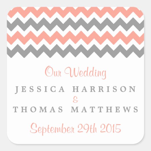 Het moderne Chevron Wedding Collectie - Roze & gri Vierkante Sticker (Voorkant)