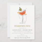 Het moderne Cocktail Wine Line Tekening Verloving Kaart (Voorkant)
