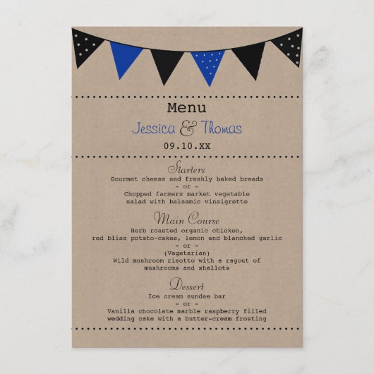 Het moderne Collectie van het Blauwe Bunting Weddi Menu (Voorkant)
