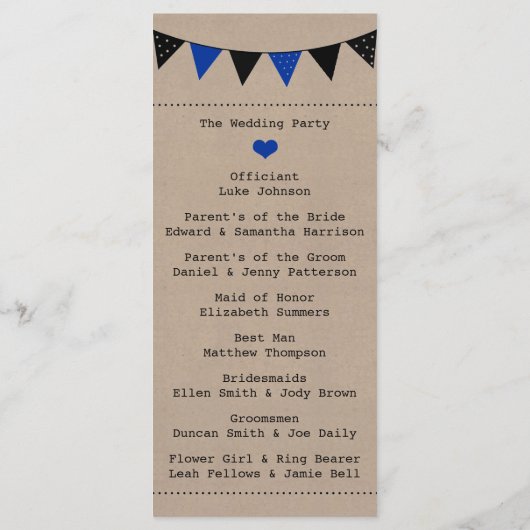 Het moderne Collectie van het Blauwe Bunting Weddi Programmakaart (Achterkant)