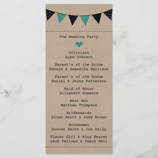 Het moderne Collectie van het Bunting Wedding van Programmakaart (Achterkant)